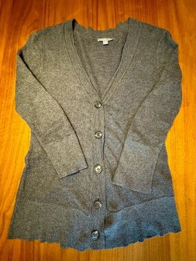 James Perse Charcoal Gray Waffle Knit V-Neck Cardigan, Cotton/Cashmere. Size S/M
